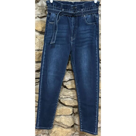 Women’s Kancan Paper Bag High waist Belted Elastic waist Jeans Size Medium - Picture 1 of 9